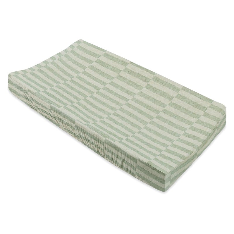babyletto 100% Quilted Organic Cotton Changing Pad Cover, GOTS-Certified, Fitted 360°, Ultra-Soft and Breathable Muslin - Moss Green Offset Stripe - Image 2